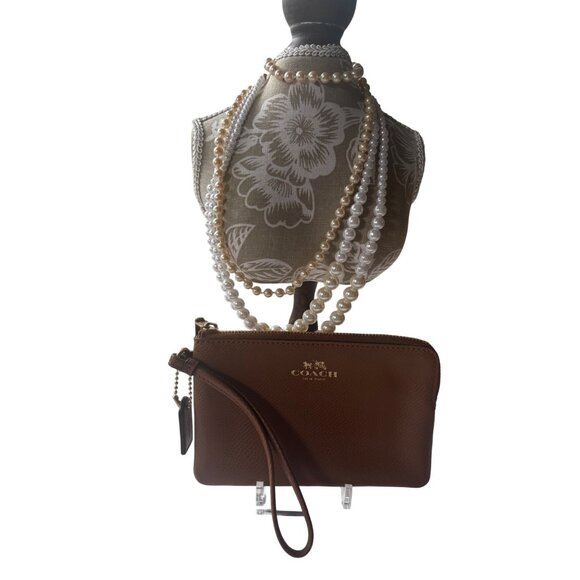 Coach Zip Wristlet Pebbled Leather Saddle - Picture 7 of 12